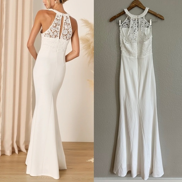 Loving Destiny White Lace Halter Mermaid Maxi Dress - Picture 3 of 8
